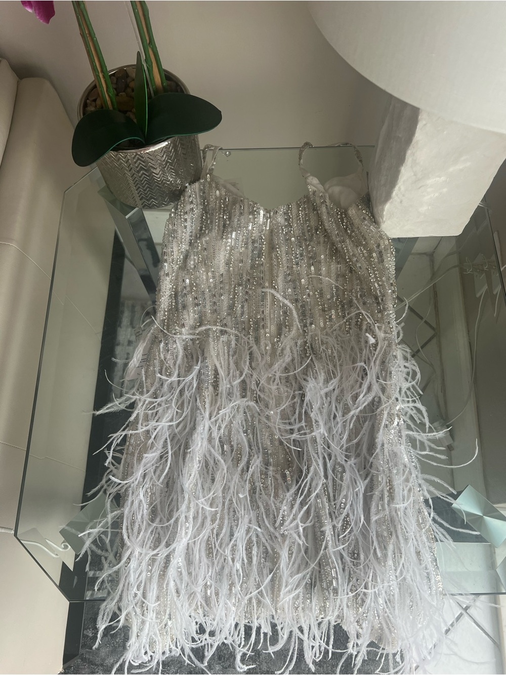 NWT Nadine Merabi Christy Sequin and Feather Cocktail Dress - Picture 8 of 8